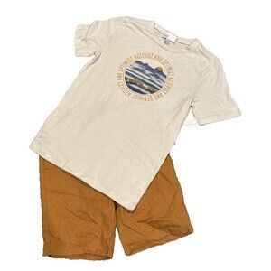 Nordstrom  T Shirt Matching Shorts Set  Boy's XL 14/16  White Tan